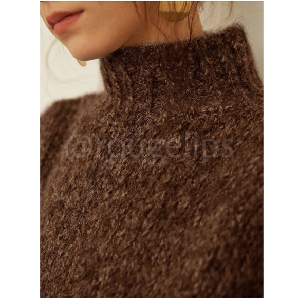 Brown Knit Oversized Pullover Turtleneck Sweater - Picture 4 of 10